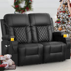 FURNIMAT 2 Seater Loveseat Recliner Sofa PU Leather with Cup Holders USB Ports