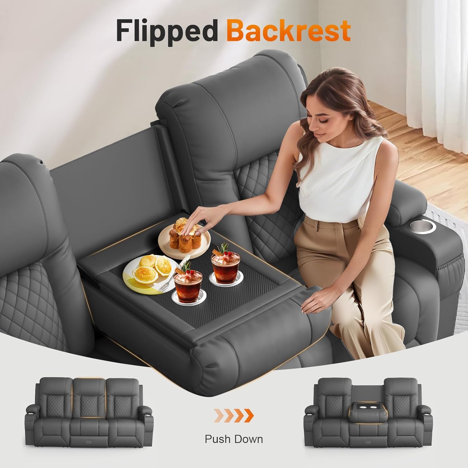FURNIMAT 2 Seater Loveseat Recliner Sofa PU Leather with Cup Holders USB Ports