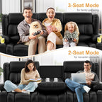 Dresegmt Loveseat Recliner Sofa 3 Seat Flip Backrest with Storage USB Cup Holders