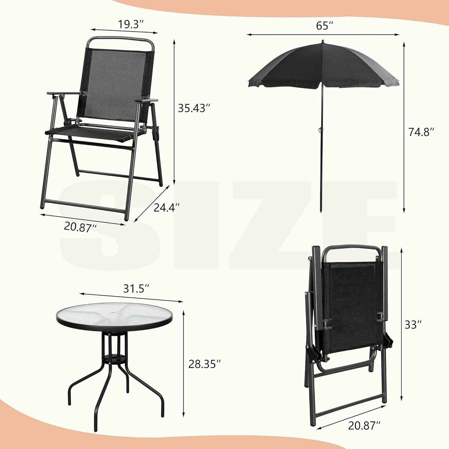 Vongrasig 6 Piece Folding Patio Dining Set Outdoor Table with 4 Chairs Umbrella