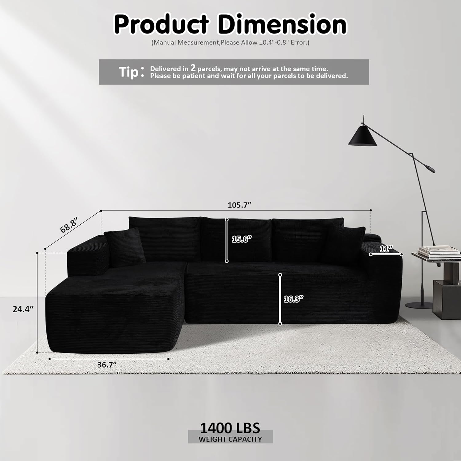ovios Cloud Sectional Couch with L Shape Chaise Modern Modular Sofa