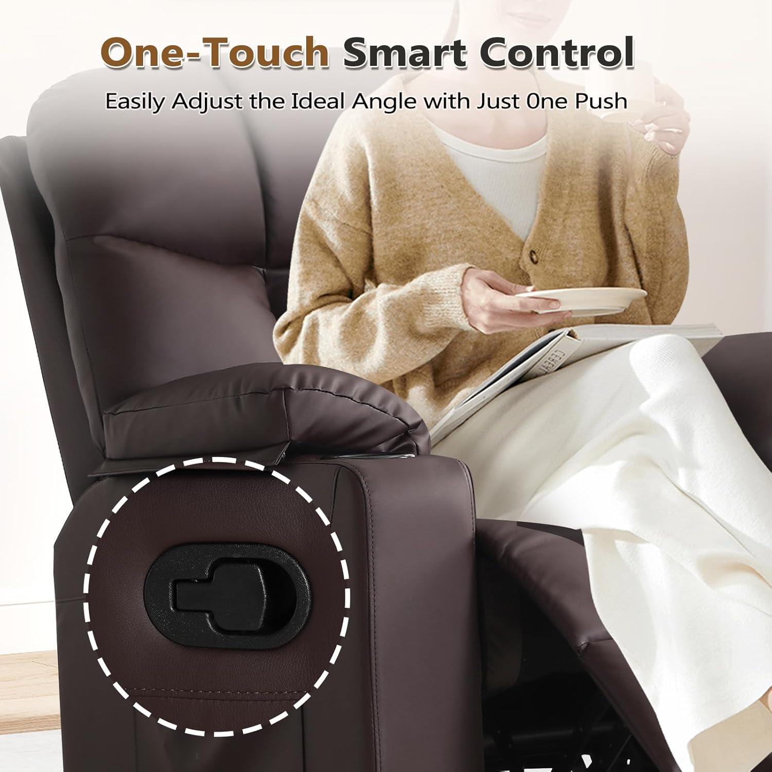 ANJ Swivel Rocker Recliner Chair Manual Fabric Small Space