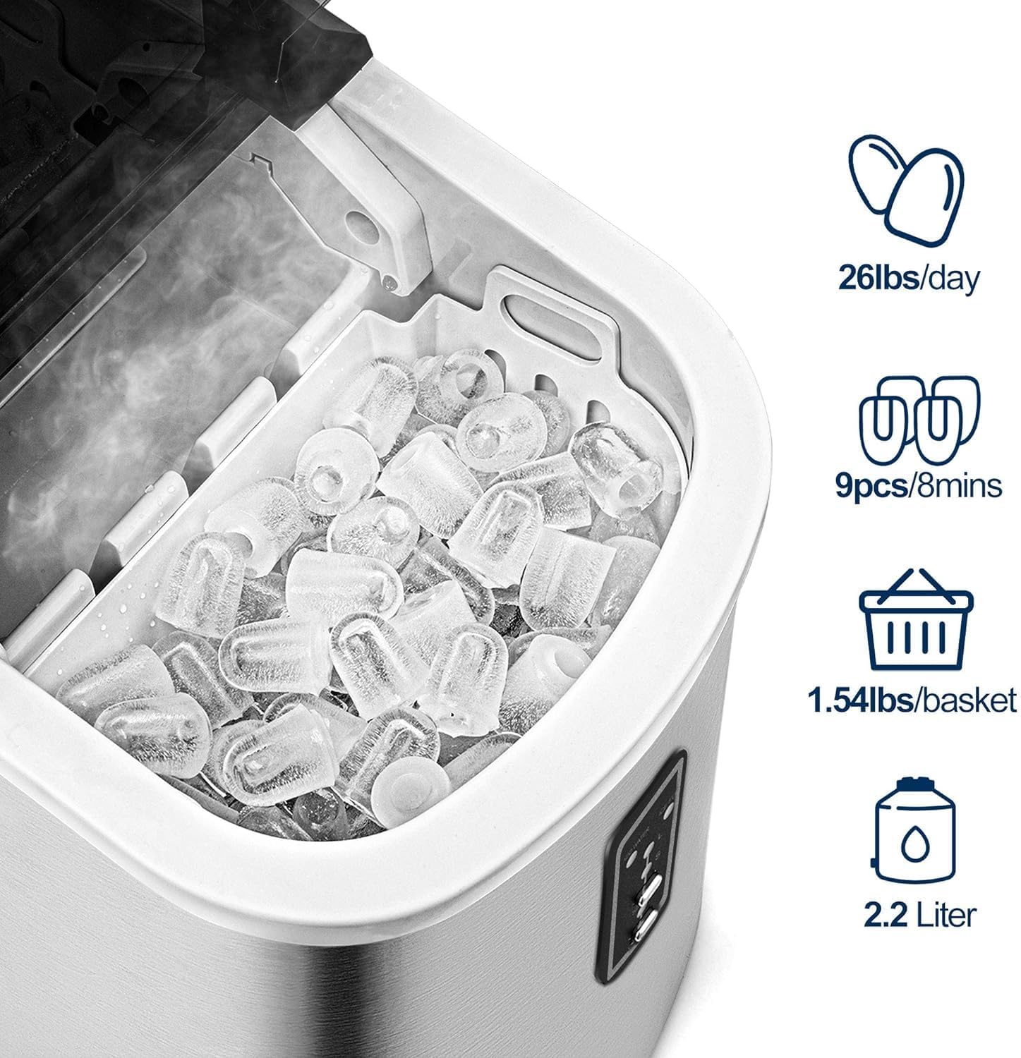 EUHOMY Nugget Ice Maker Countertop Portable 34lbs Daily with Handle