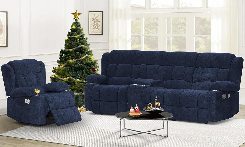 Dresegmt Loveseat Recliner Sofa 3 Seat Flip Backrest with Storage USB Cup Holders