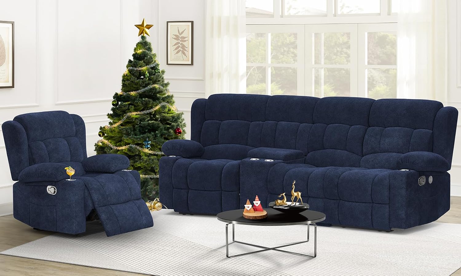 Dresegmt Loveseat Recliner Sofa 3 Seat Flip Backrest with Storage USB Cup Holders