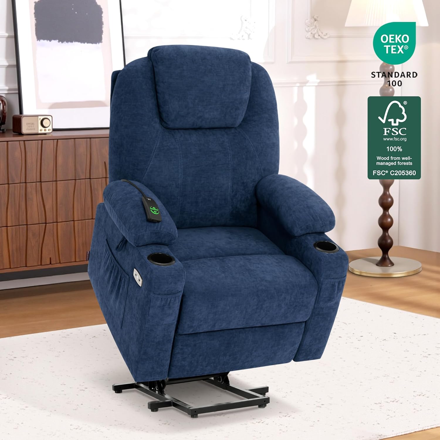 MCombo Power Lift Recliner Chair for Elderly with Heat Massage USB Cup Holders