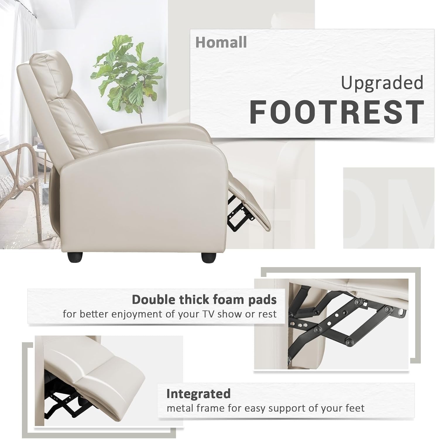 Homall Modern Recliner Chair PU Leather Padded Seat Single Sofa