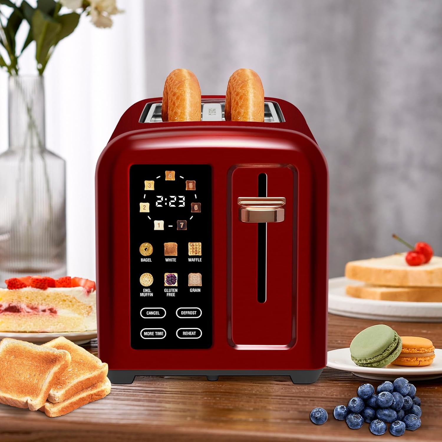 SEEDEEM 4 Slice Touch Screen Toaster LCD Display 7 Shade Settings Wide Slots 1800W