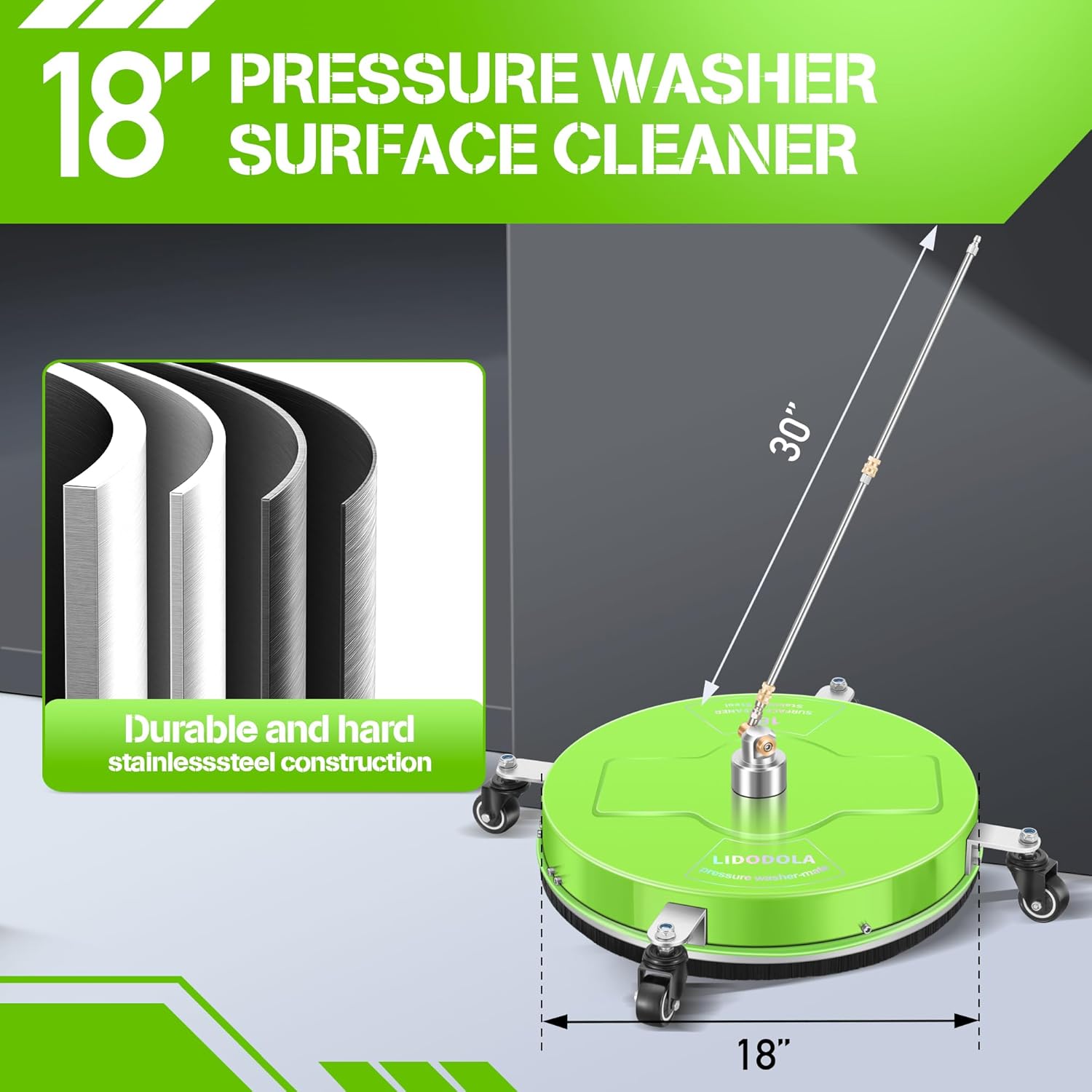 LidoDola 14 Inch Pressure Washer Surface Cleaner with Wheels for Concrete Patio Deck