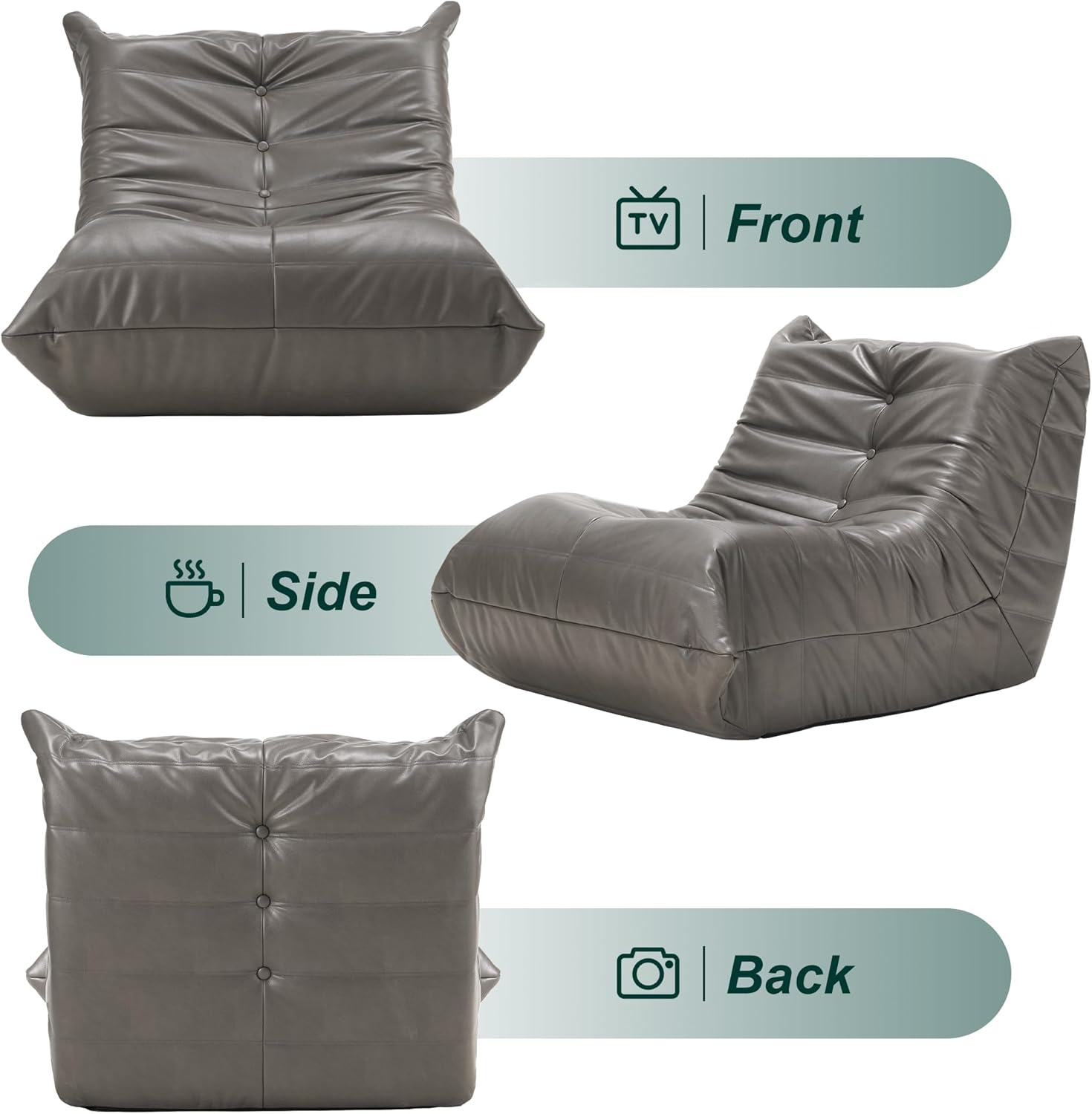 Hobestluk Giant Bean Bag Chair Memory Foam Faux Leather Floor Sofa for Adults