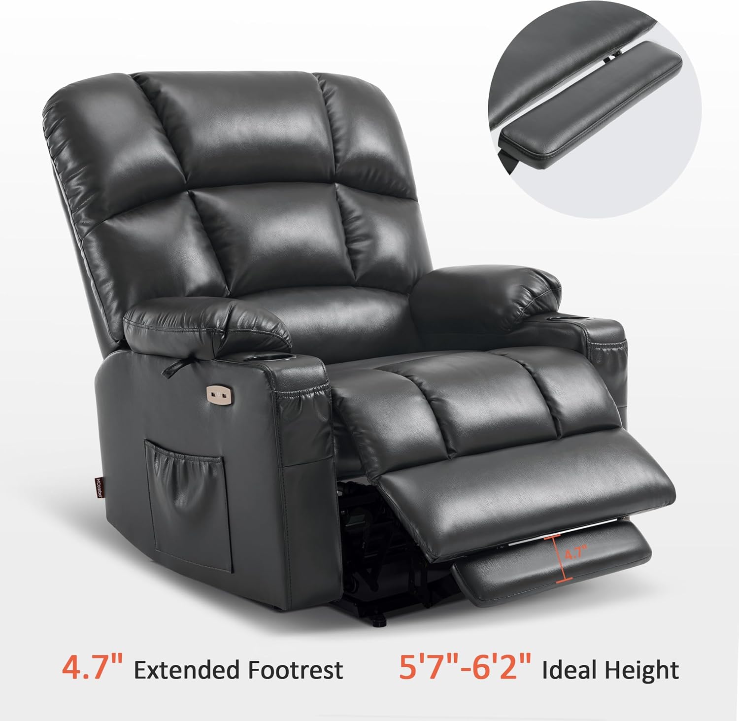 MCombo Large Power Lift Recliner Chair with Dual Motor Massage Heat Faux Leather