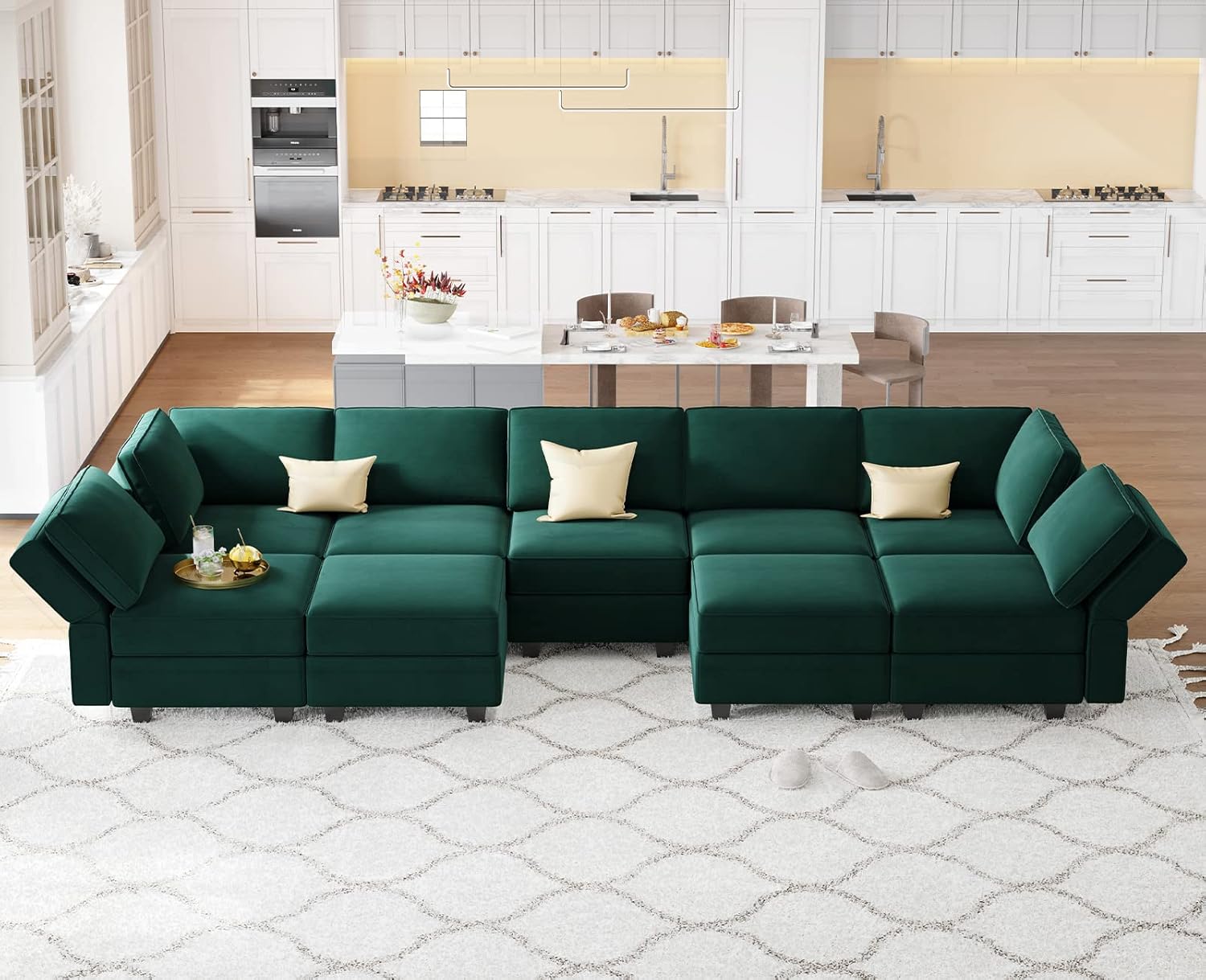 Belffin Reversible Modular Sectional Sofa with Ottomans Velvet Sleeper Chaise Bed Storage Seat Black