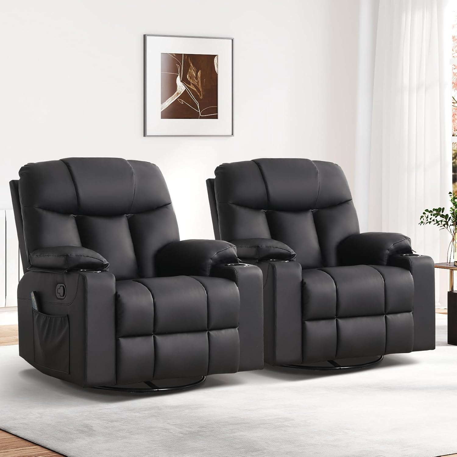 ANJ Swivel Rocker Recliner Chair Manual Fabric Small Space