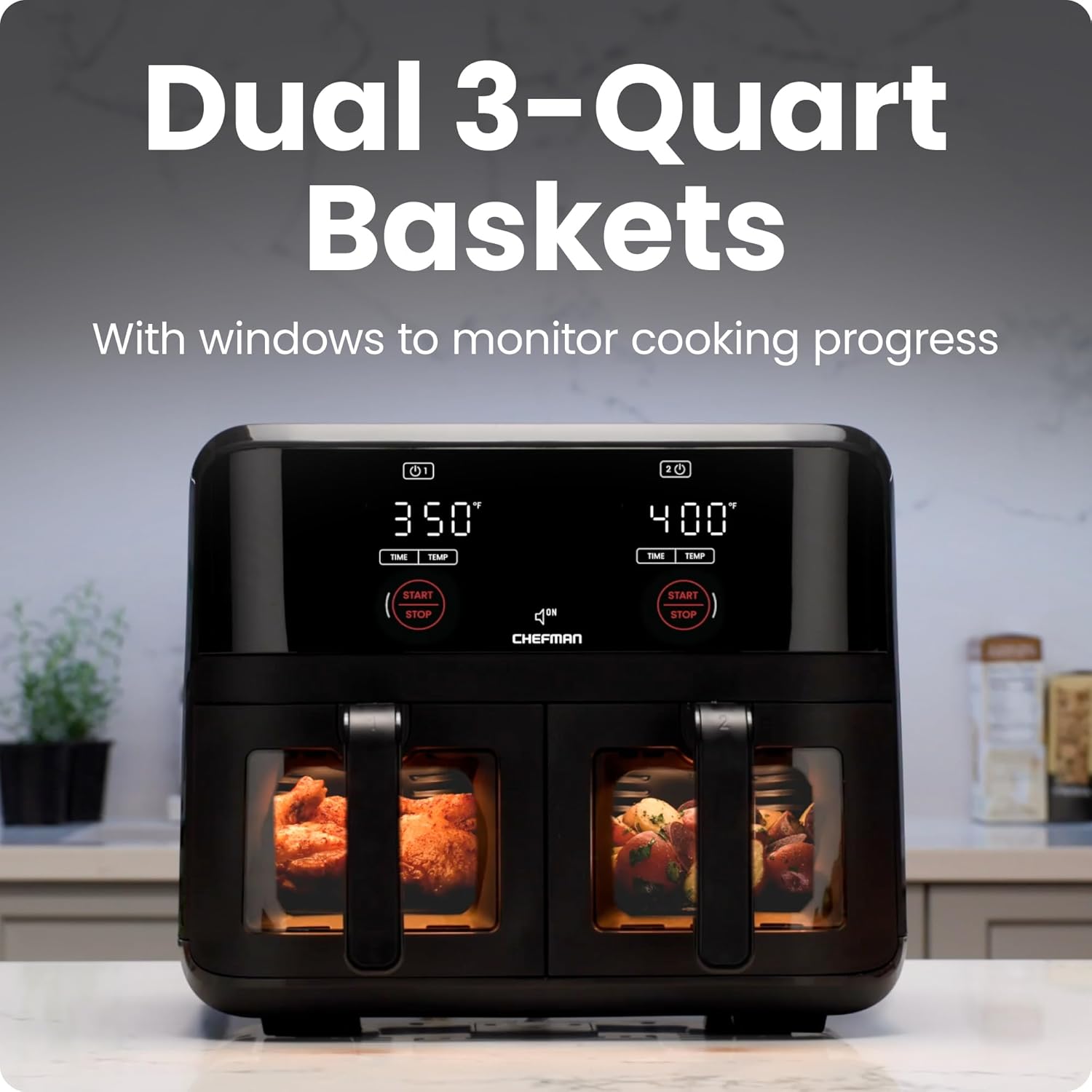 Chefman 6 Quart Dual Basket Air Fryer Oven Digital Nonstick Dishwasher Safe