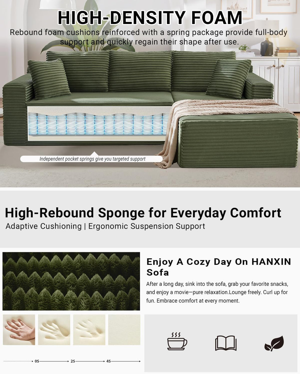 HANXIN Cloud Sectional Sofa L Shape Chaise Deep Seat Modular Living Room Couch