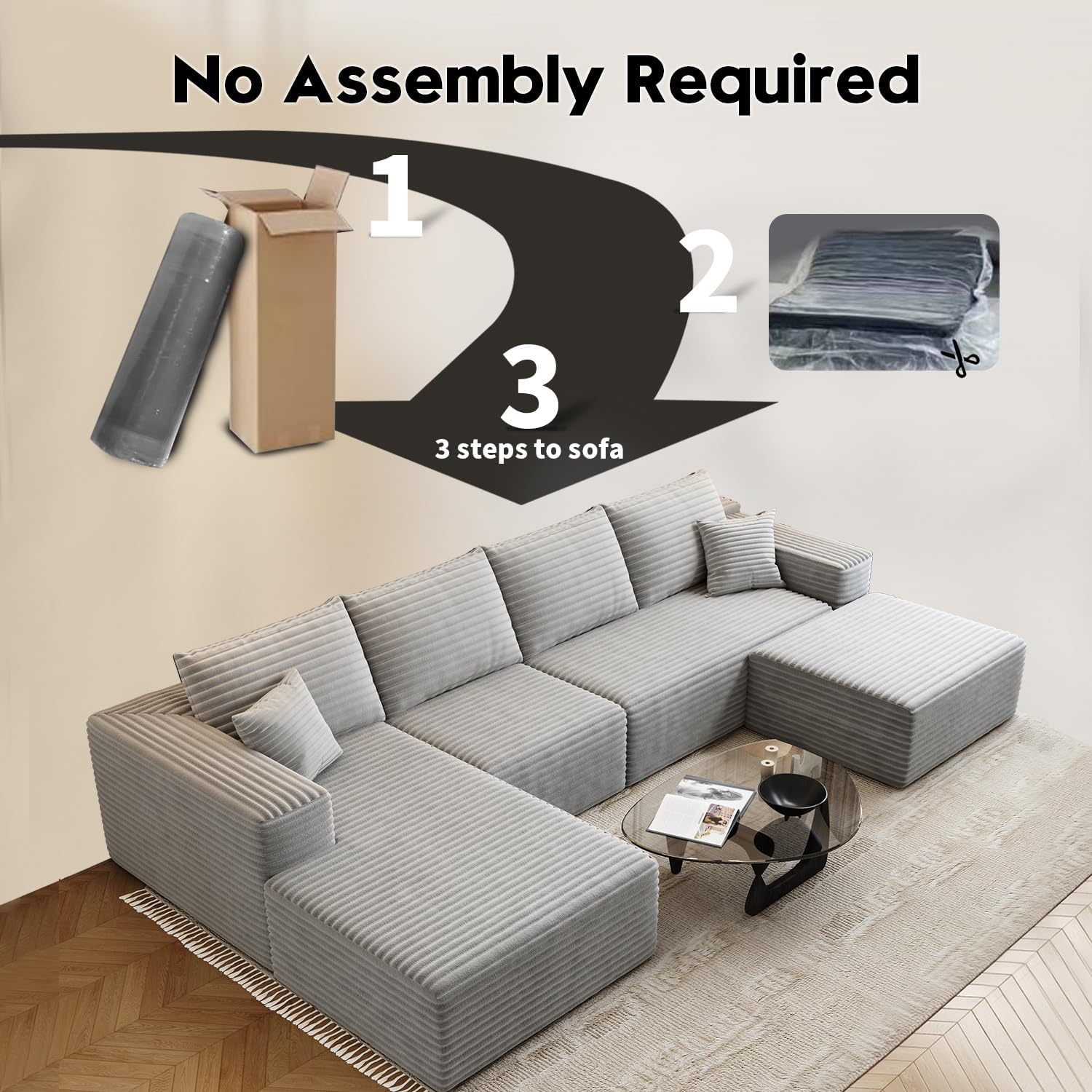 Settab Cloud Modular Sectional Sofa U Shaped Deep Seat Living Room Couch