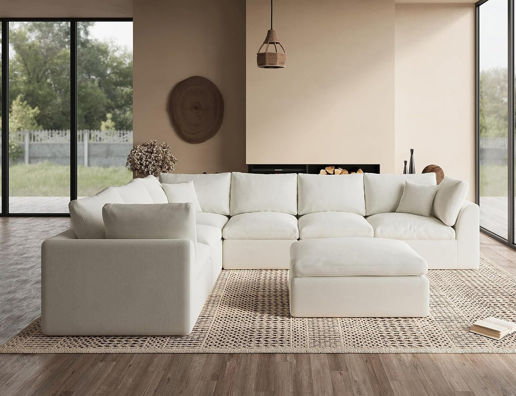 ohllob 110" Cloud Sectional Sofa L Shape Modular Couch with Ottoman 3 Seater