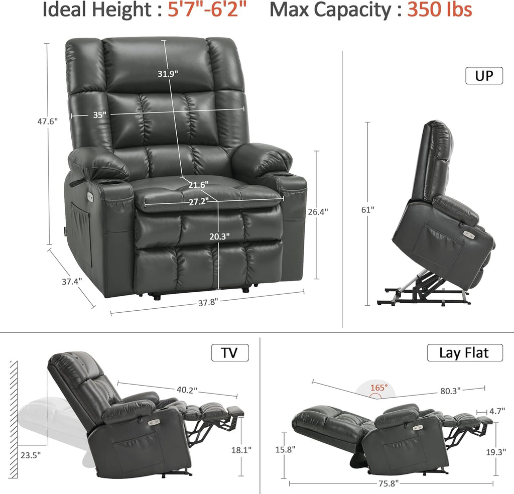 MCombo Dual Motor Power Lift Recliner Chair for Elderly with Heat Massage USB