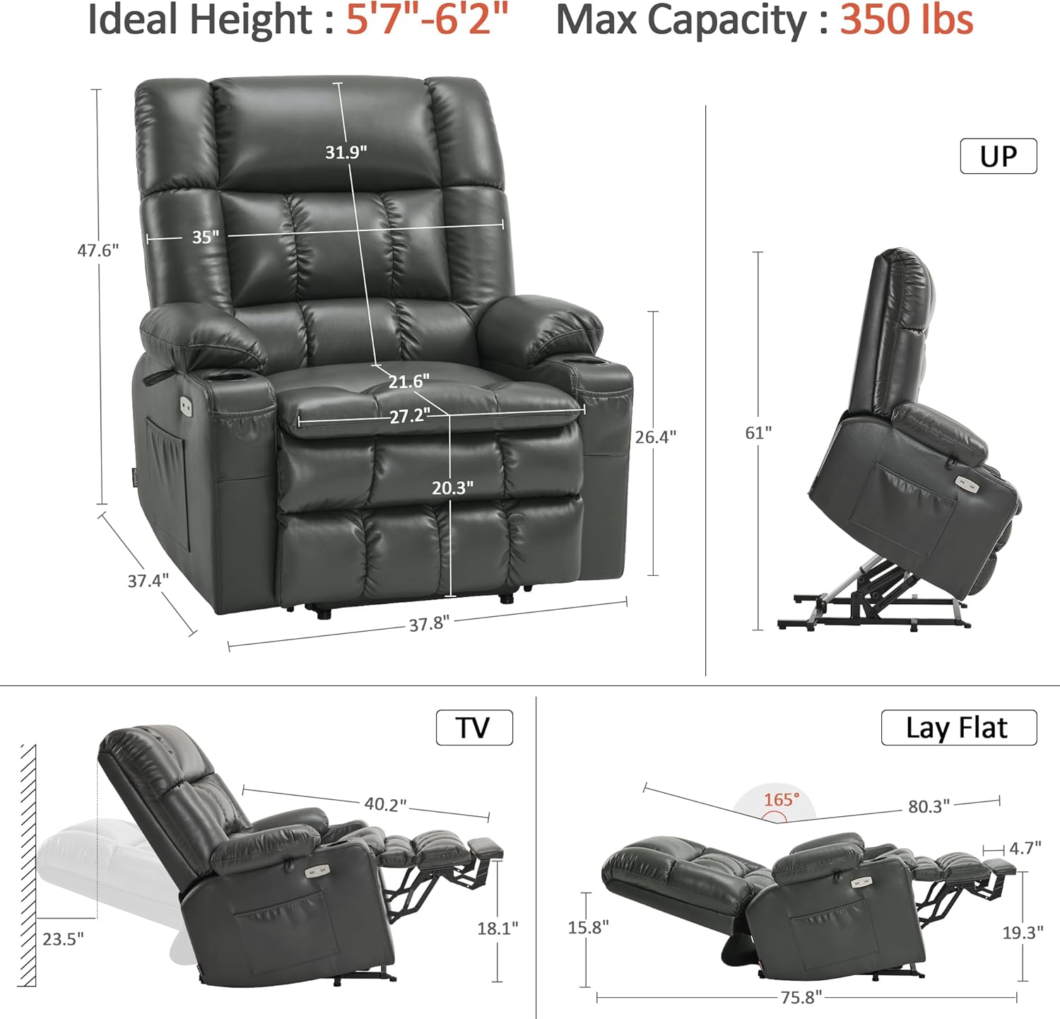 MCombo Dual Motor Power Lift Recliner Chair for Elderly with Heat Massage USB