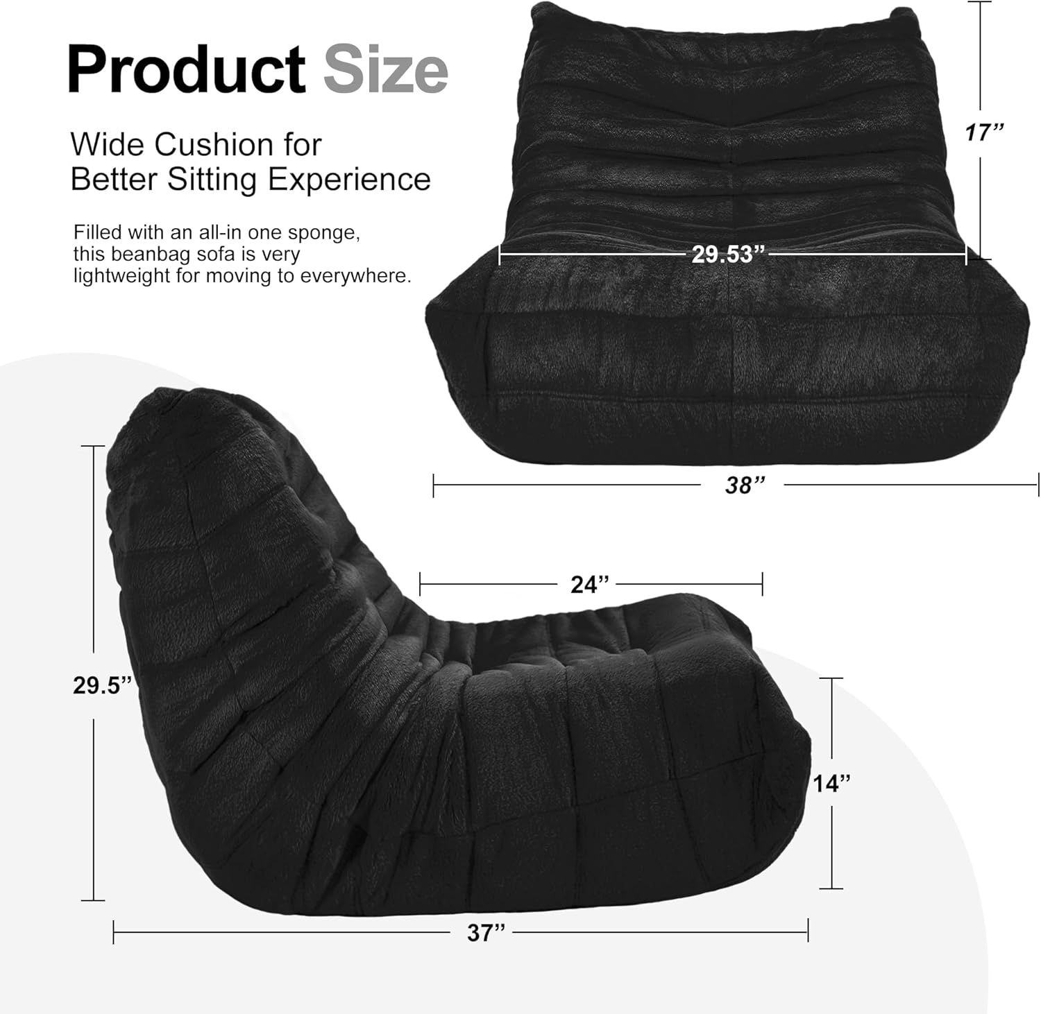 Hobestluk Giant Bean Bag Chair Memory Foam Faux Fur Sofa for Living Room
