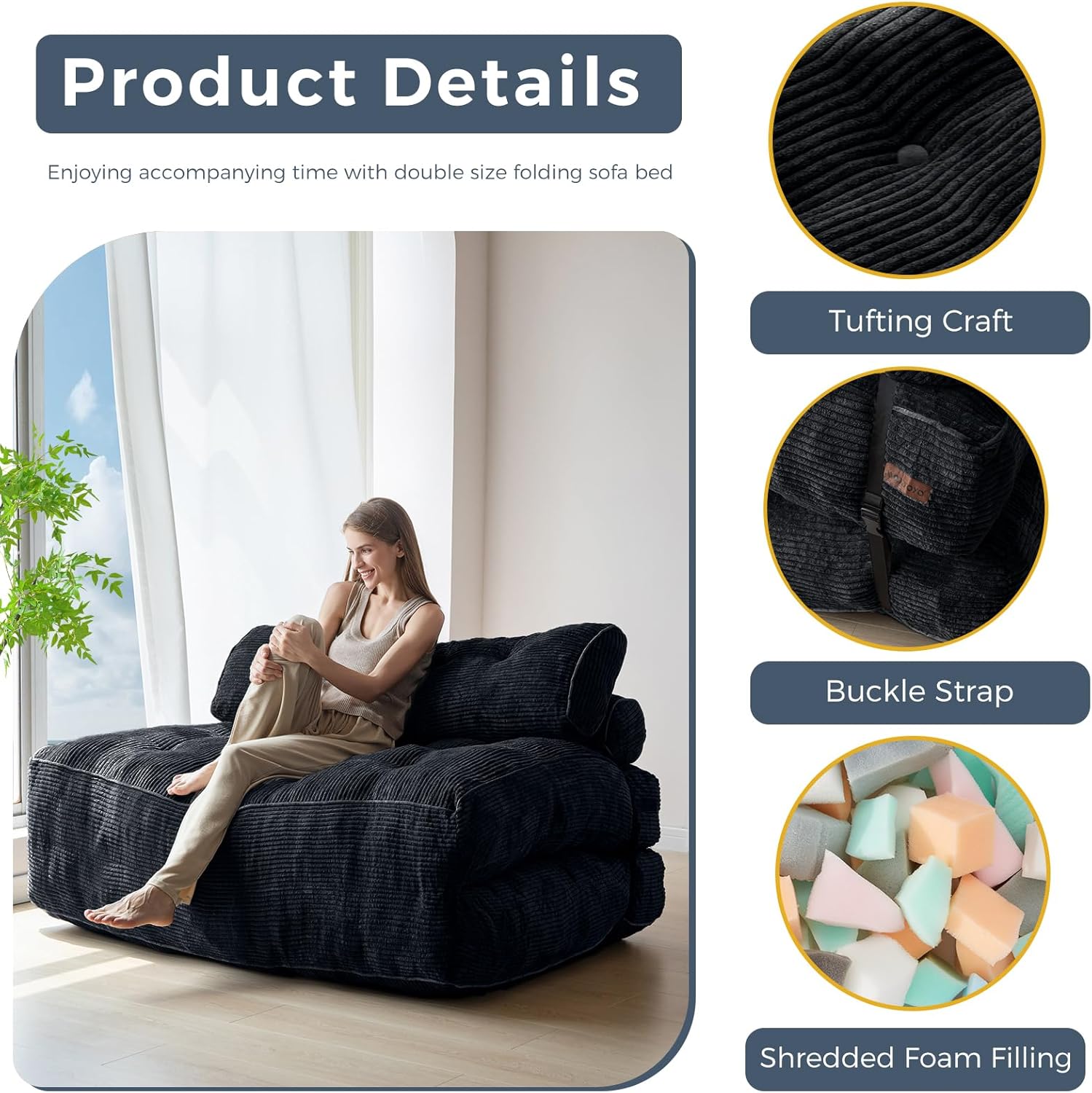 MAXYOYO Folding Sofa Bed Convertible Sleeper Chair with Pillow