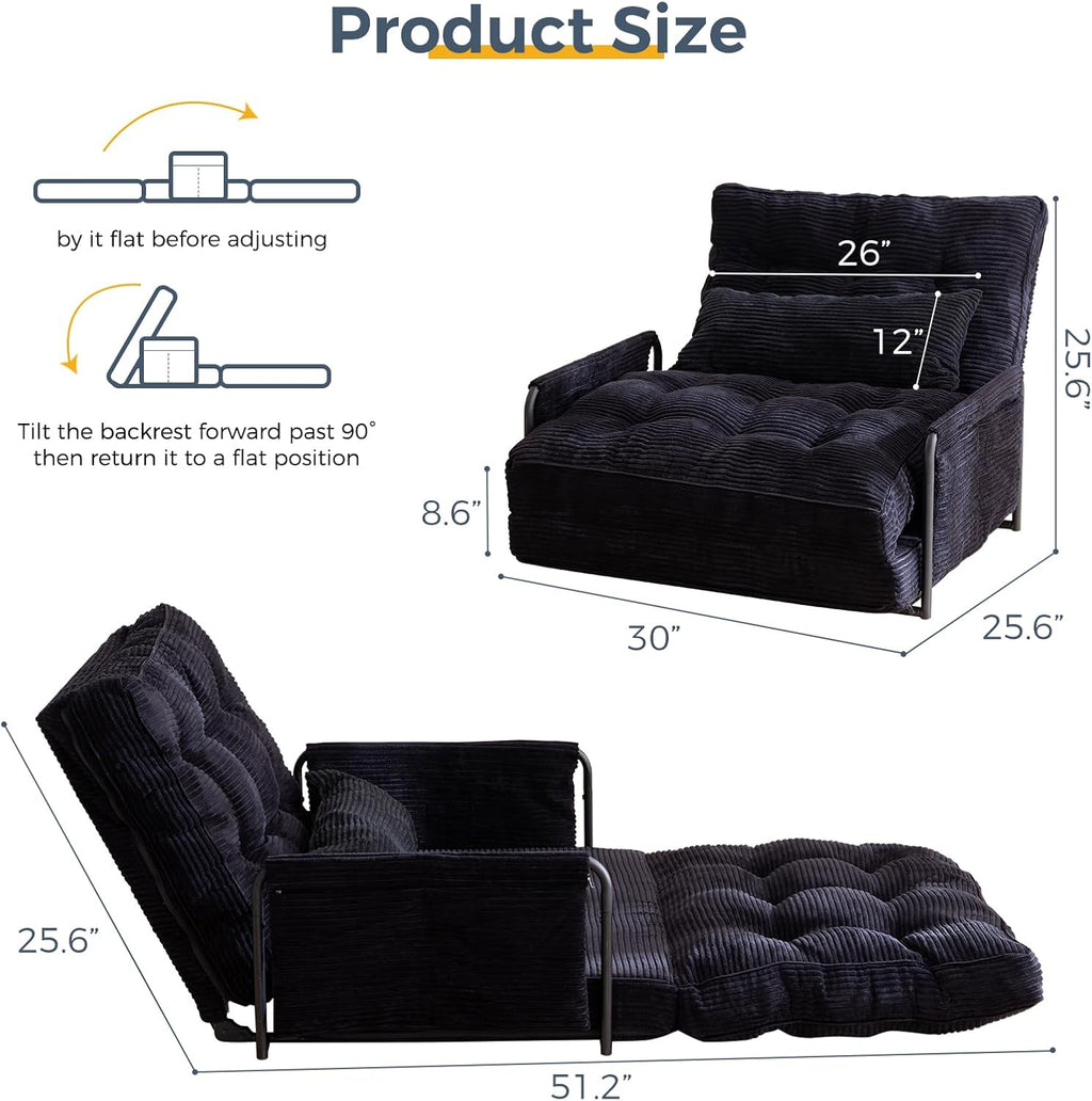 MAXYOYO Adjustable Floor Sofa Bed with Armrest Double Black Foldable Sleeper