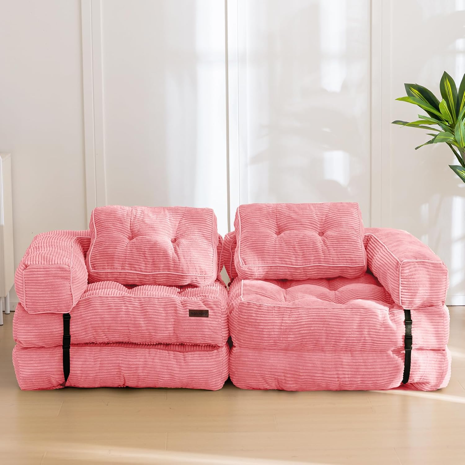 MAXYOYO L Shaped Folding Sofa Bed Convertible Sleeper with Pillow Armrest