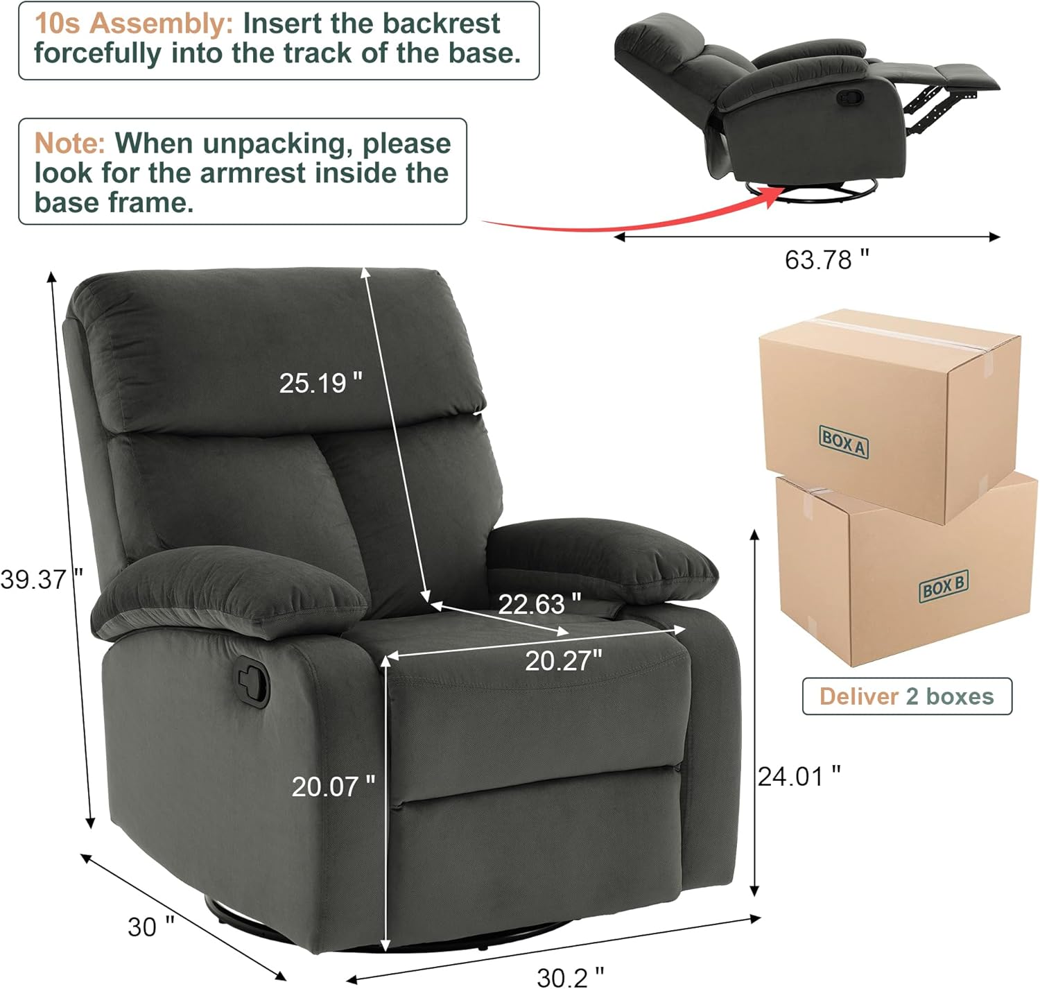 hzlagm Swivel Rocker Recliner Chair Small Space Rocking Recliner