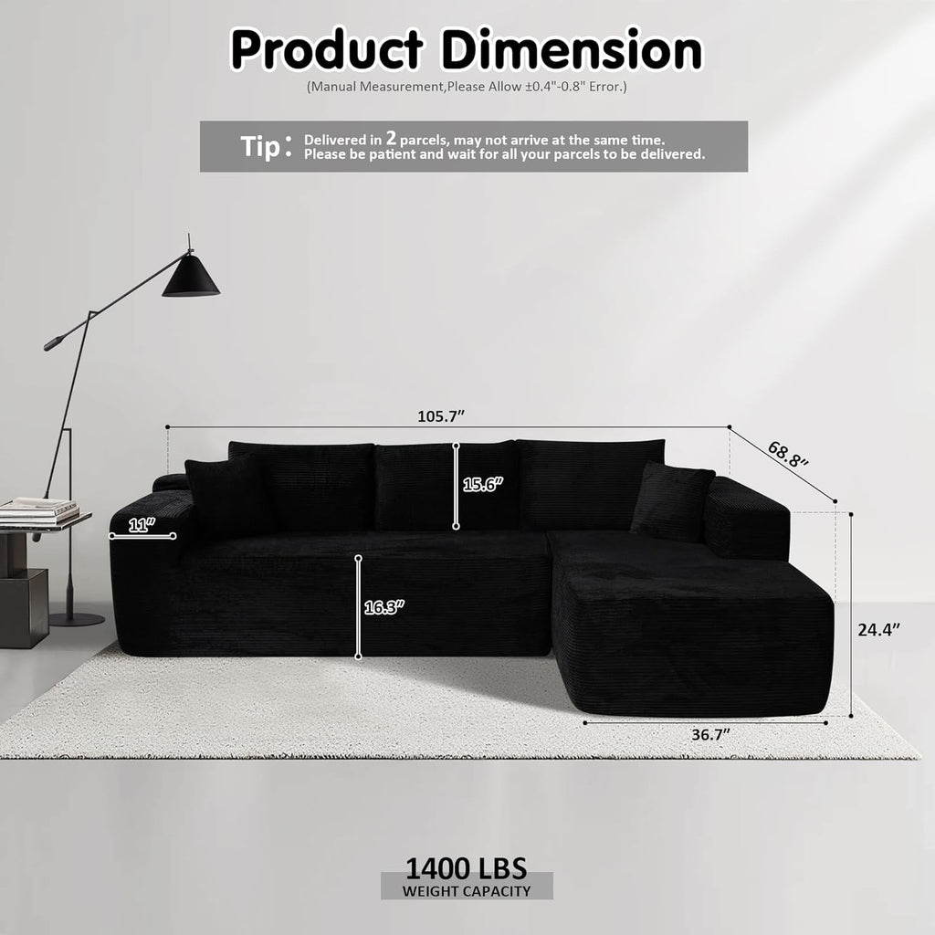ovios Cloud Sectional Couch with L Shape Chaise Modern Modular Sofa