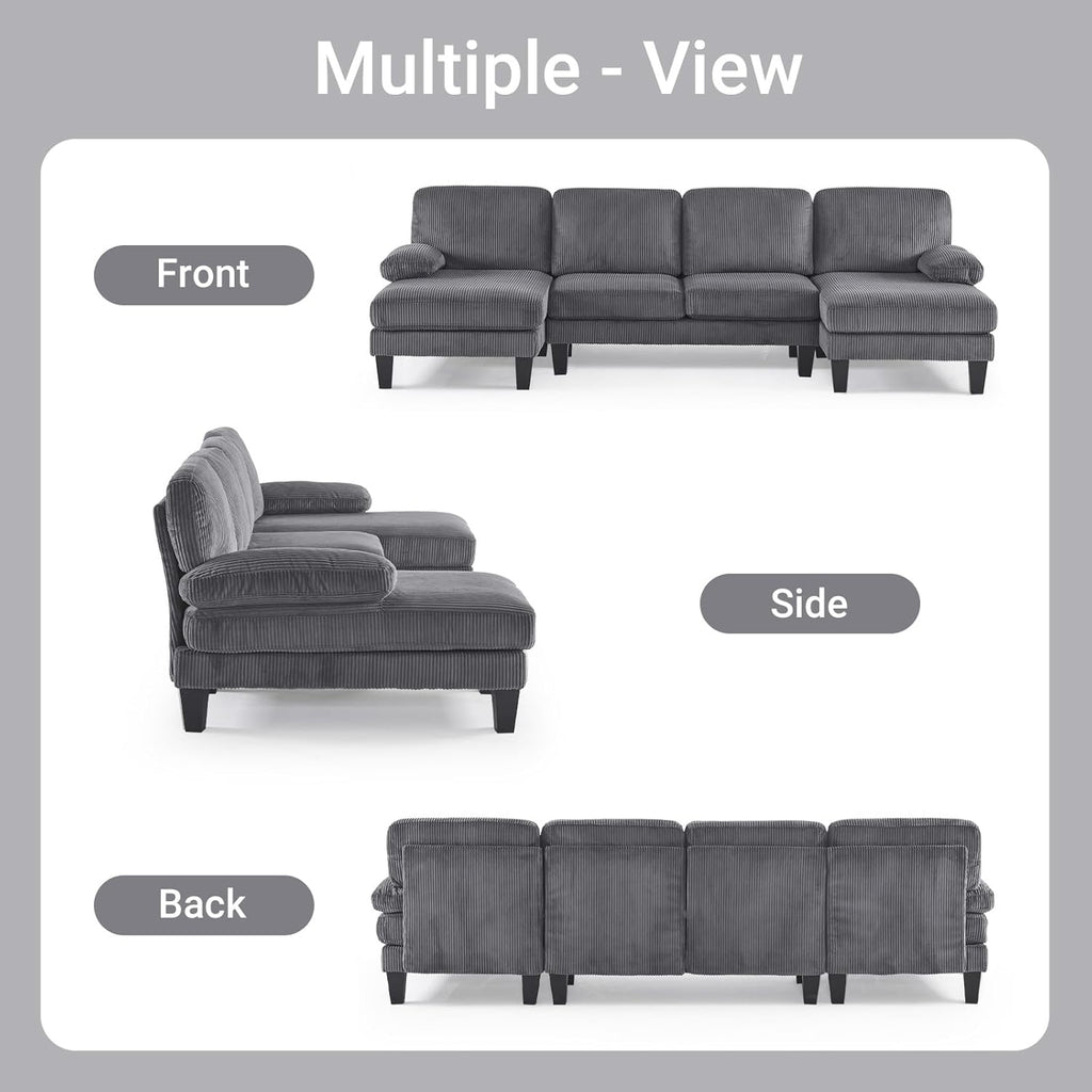 VINGLI 110 Sectional Couch U Shaped Sofa Set with Double Chaise Chenille Fabric