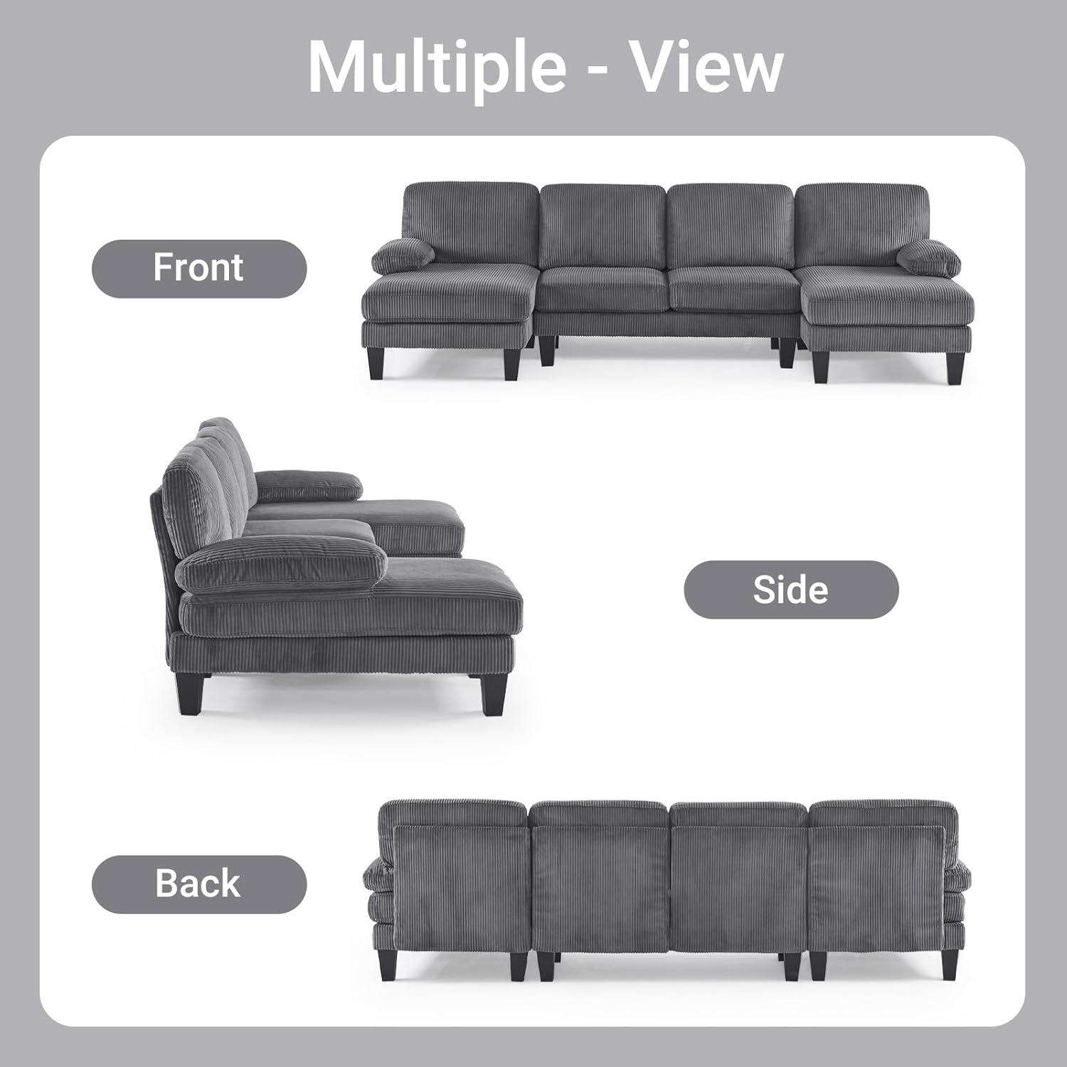 VINGLI 110 Sectional Couch U Shaped Sofa Set with Double Chaise Chenille Fabric