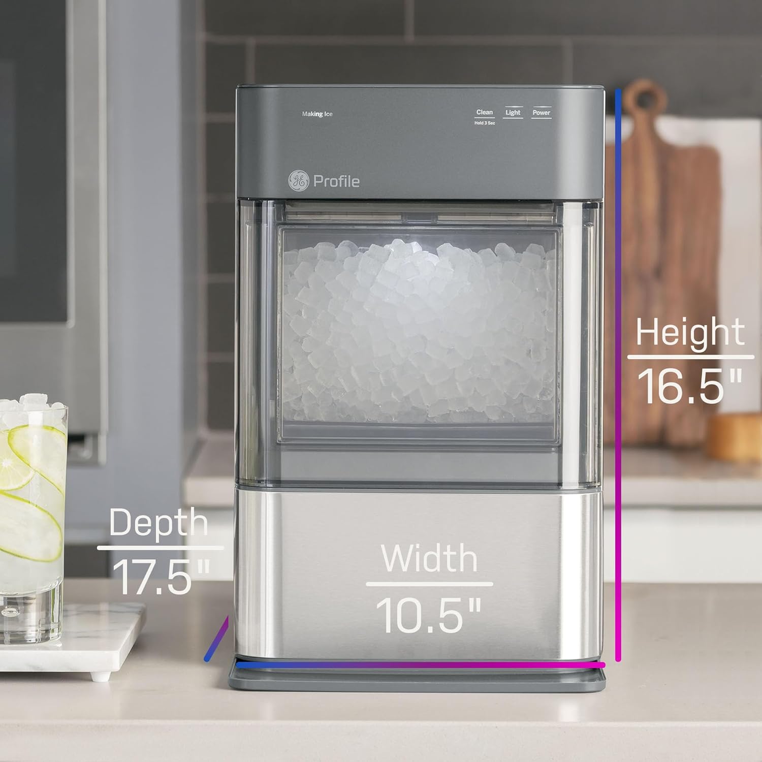 Profile Nugget Ice Maker Countertop 38lbs Smart WiFi Black Stainless Steel