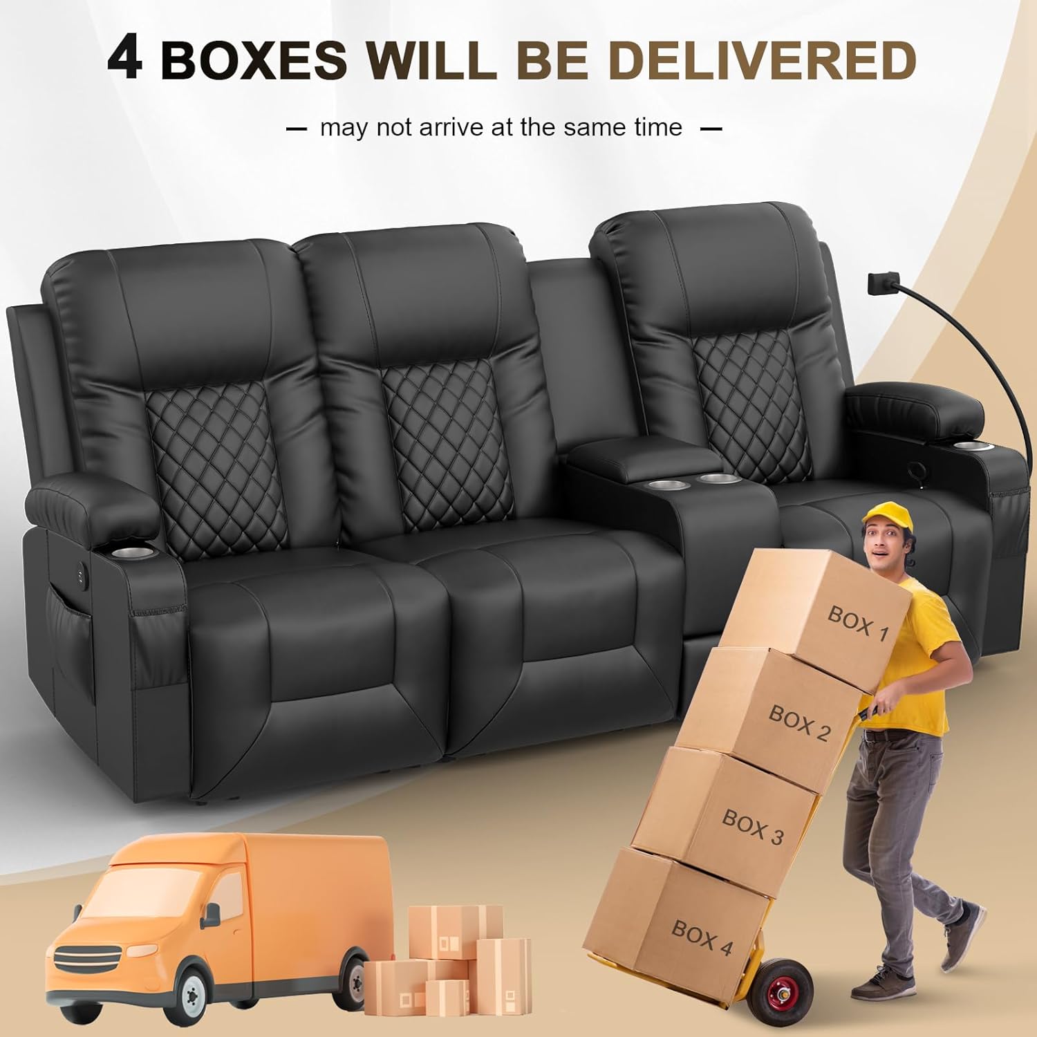YONISEE 3 Seat Recliner Sofa Large Manual Reclining Couch with Storage Console