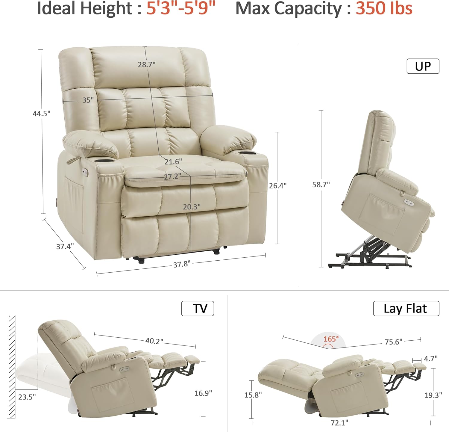 MCombo Dual Motor Power Lift Recliner Chair for Elderly with Heat Massage USB