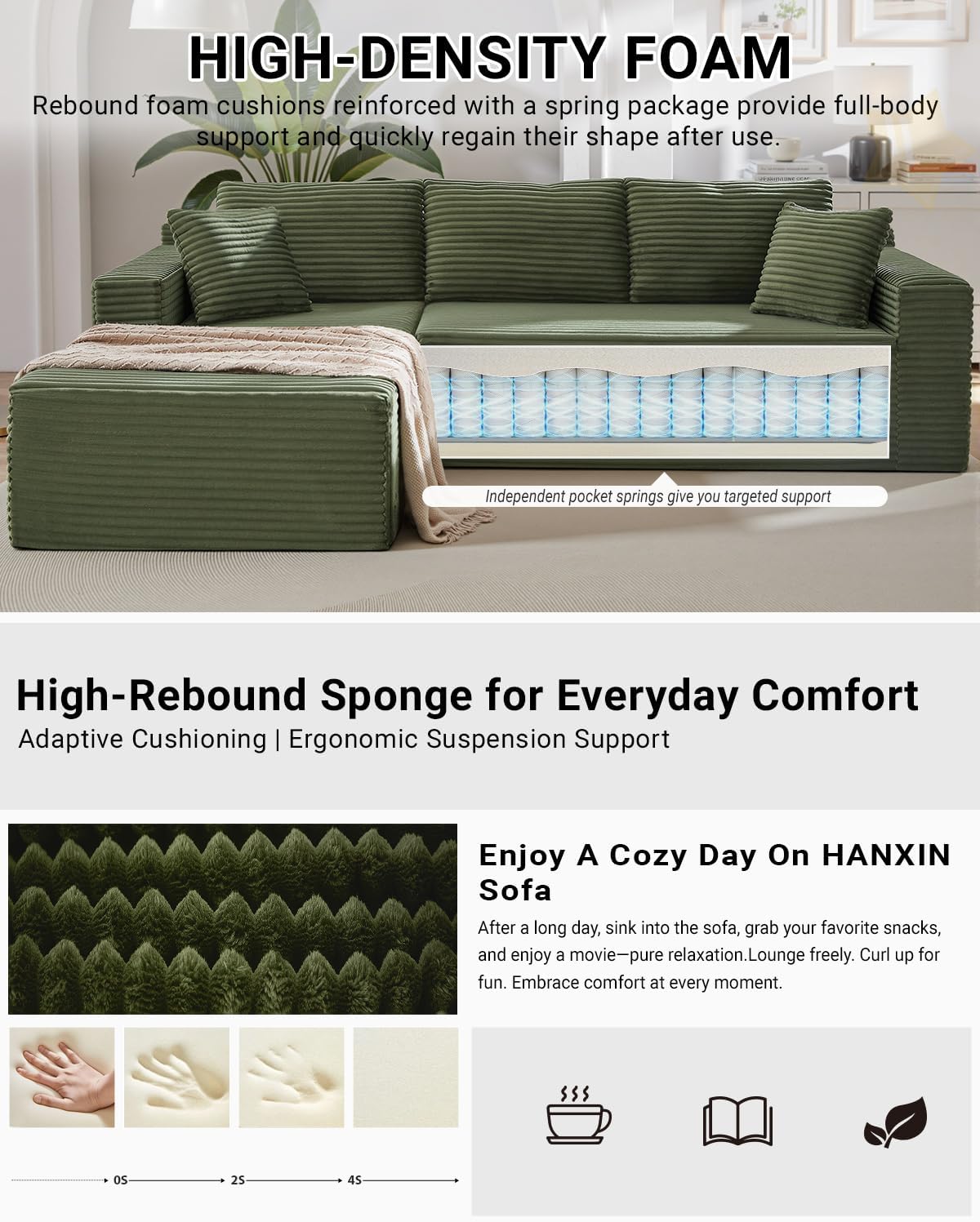 HANXIN Cloud Sectional Sofa L Shape Chaise Deep Seat Modular Living Room Couch
