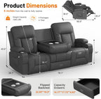 FURNIMAT Loveseat Recliner Sofa 2 Seater PU Leather Couch with USB Cup Holders