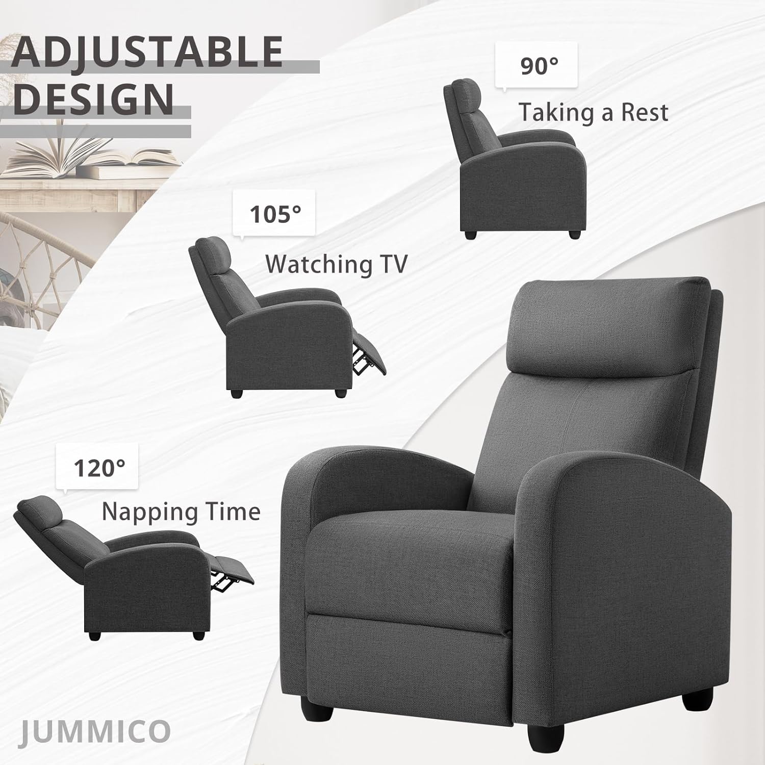 JUMMICO Adjustable Recliner Chair Thick Cushion Home Theater Sofa Living Room