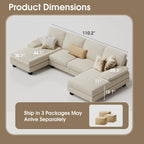 Furmax U-Shaped Sectional Sofa Couch 4 Seat Linen Fabric Double Chaise