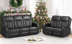 FURNIMAT 2 Seater Loveseat Recliner Sofa PU Leather with Cup Holders USB Ports