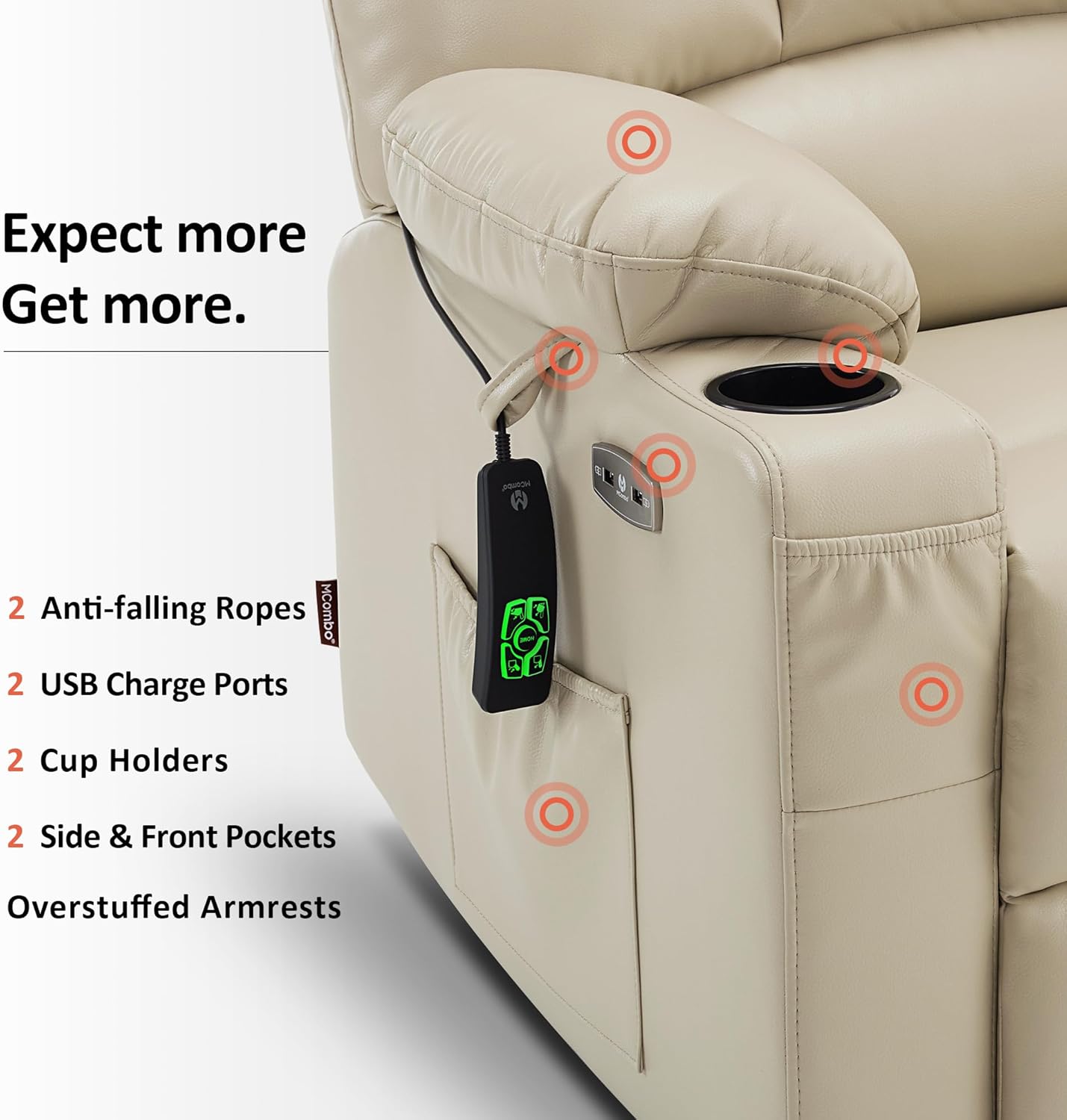 MCombo Large Power Lift Recliner Chair with Dual Motor Massage Heat Faux Leather