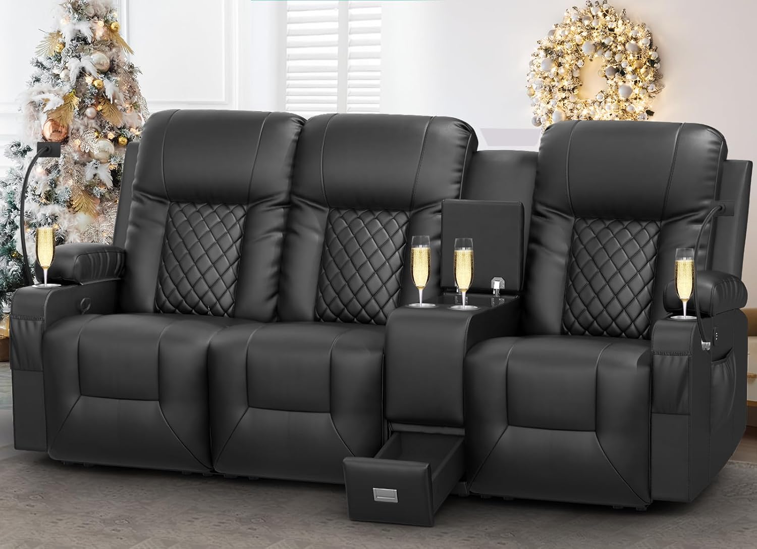 YONISEE 3 Seat Recliner Sofa Large Manual Reclining Couch with Storage Console