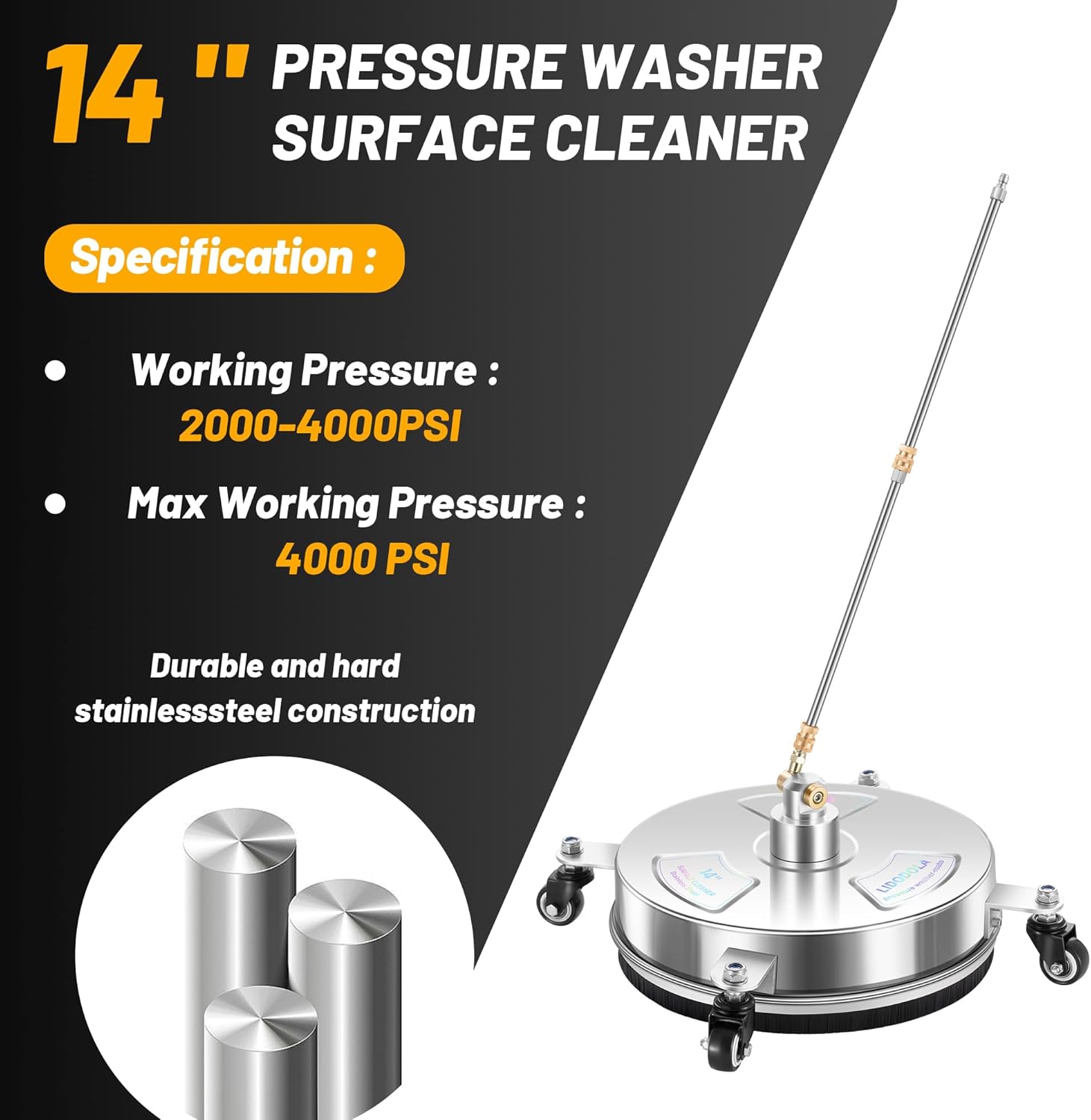 LidoDola 14 Inch Pressure Washer Surface Cleaner with Wheels for Concrete Patio Deck