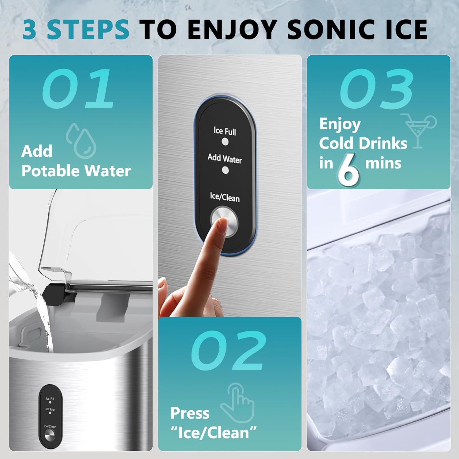 EUHOMY Nugget Ice Maker Countertop Portable 34lbs Daily with Handle