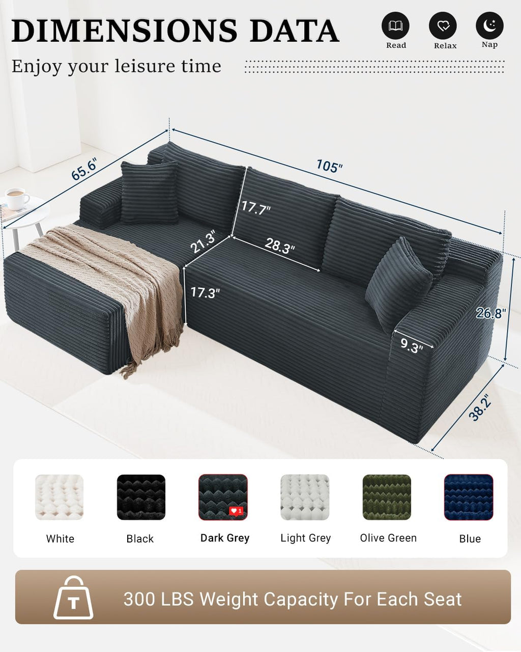 HANXIN Cloud Sectional Sofa L Shape Chaise Deep Seat Modular Living Room Couch