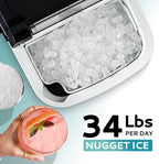 EUHOMY Nugget Ice Maker Countertop Portable 34lbs Daily with Handle