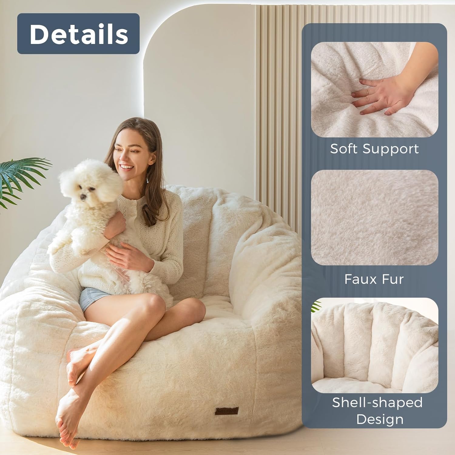MAXYOYO Giant Bean Bag Chair Oversized Faux Fur Sofa for Adults Kids