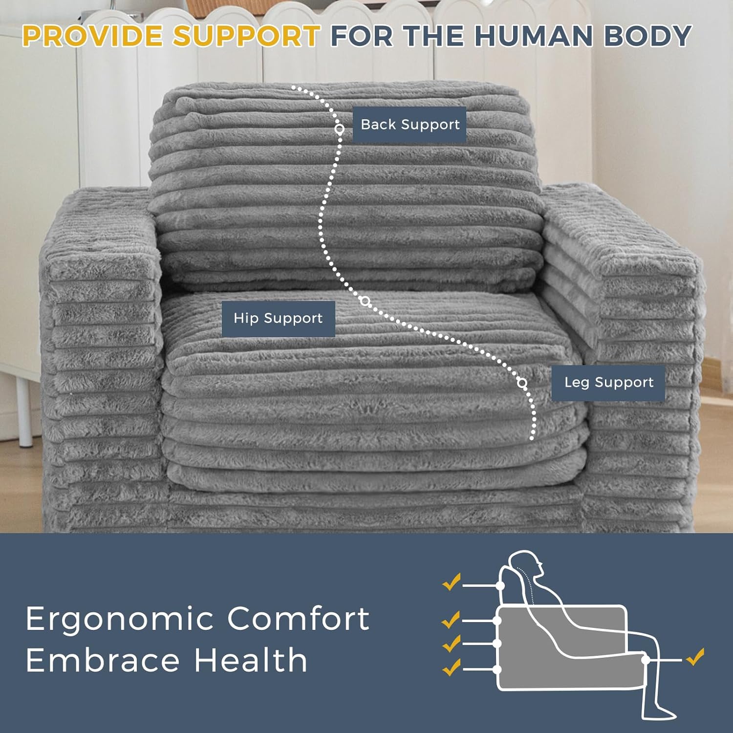 MAXYOYO Two Seat Bean Bag Sofa with Pillows and Armrests for Adults