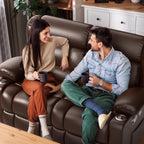 FURNIMAT Loveseat Recliner Sofa 2 Seater PU Leather Couch with USB Cup Holders