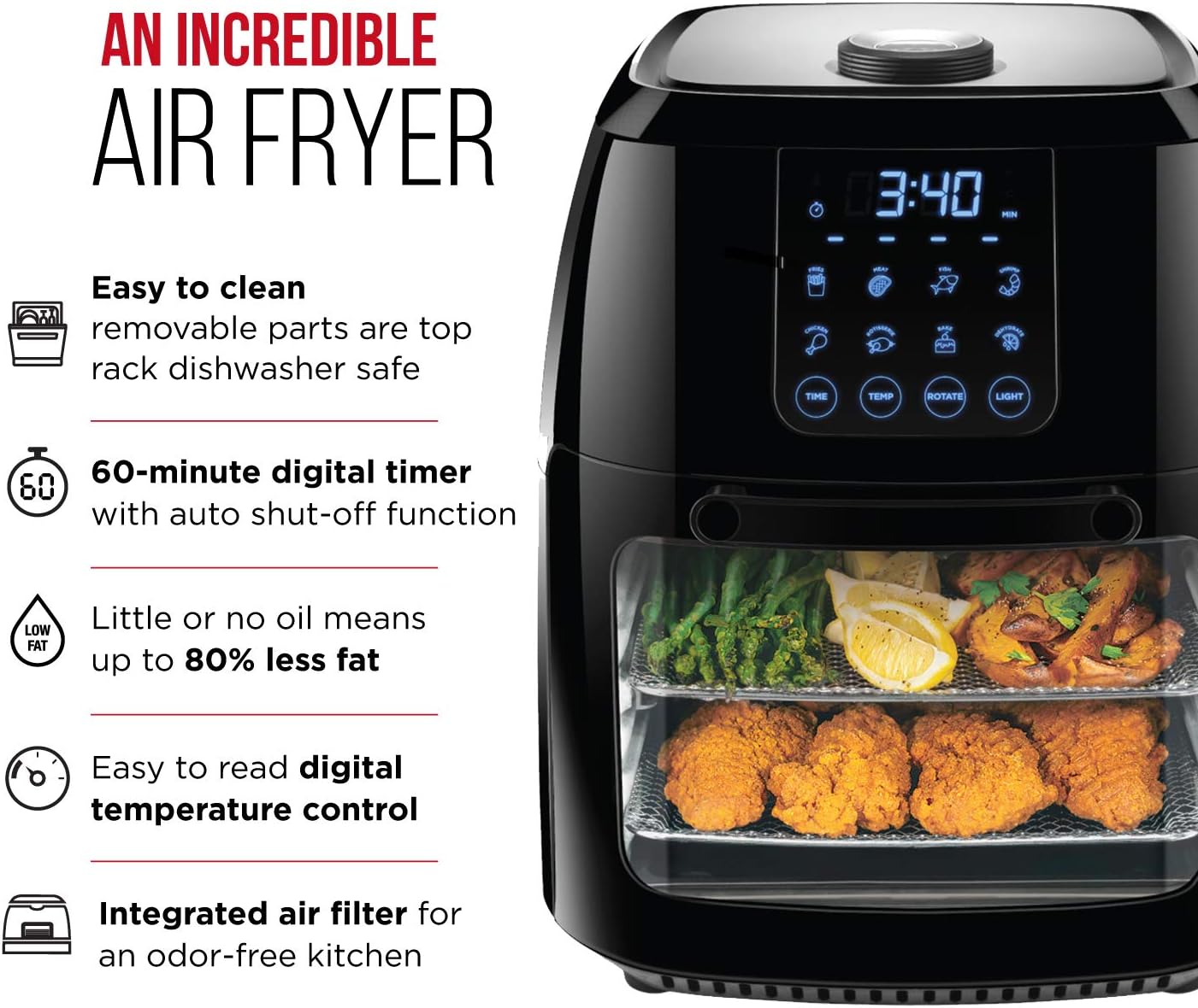 Chefman 12 Quart 6-in-1 Air Fryer Oven Digital Touchscreen 12 Presets Family Size