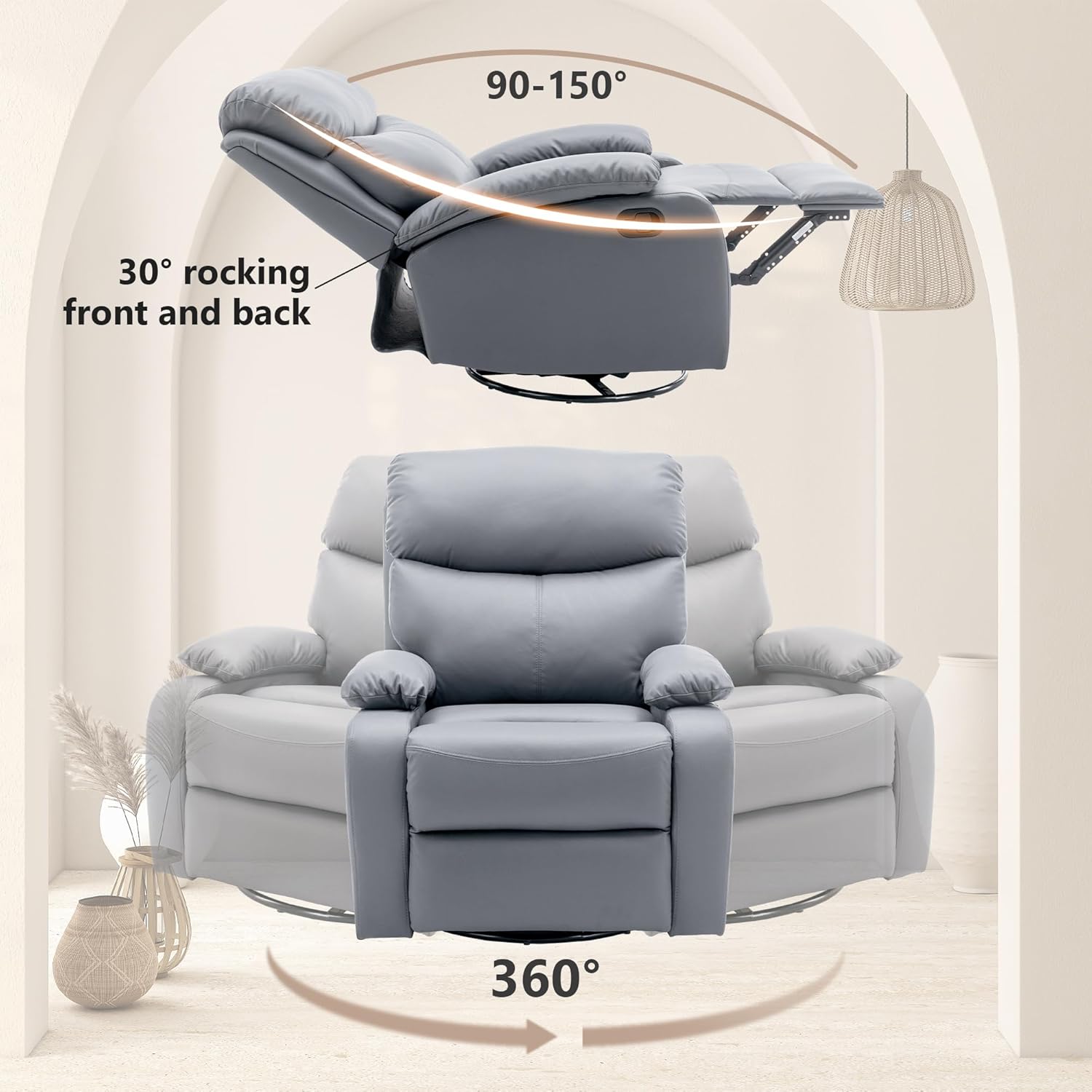 GNMLP2020 Swivel Rocker Recliner Chair Manual Small Space Nursery Living Room